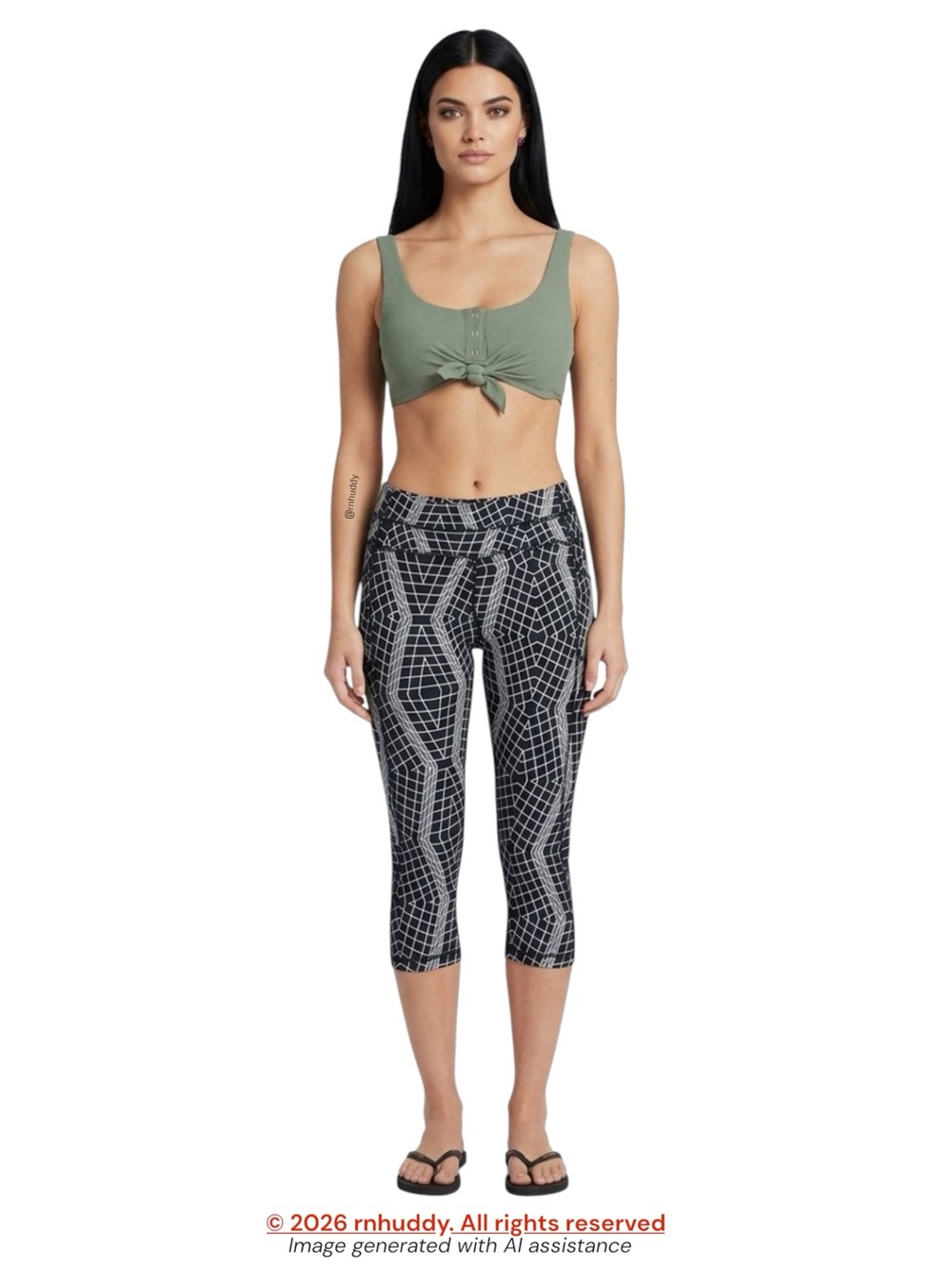 Senita L black white capri side pocket leggings